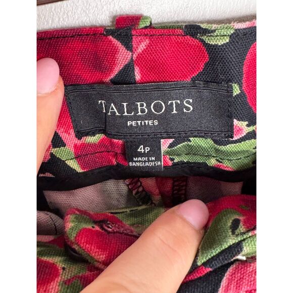 Talbots Petites 4P Red & Pink Floral Capri Pants Romantic Classic Fit - Picture 5 of 6